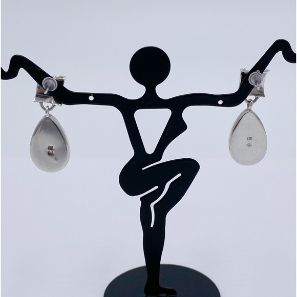 Sterling Silver Black Onyx Stone Dangle Earrings - Picture 7 of 10